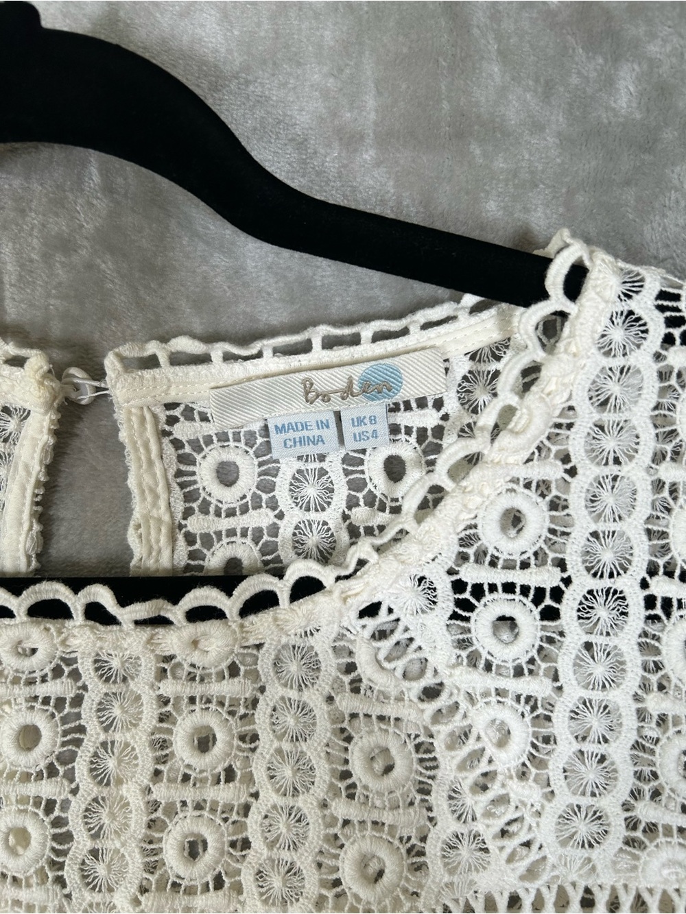 Boden Cream Crochet Lace Round-Neck Blouse